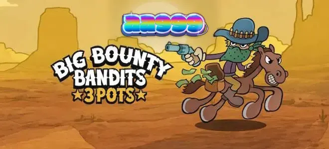 Cena vibrante de desenho animado do slot Big Bounty Bandits: 3 Pots com elementos de Velho Oeste